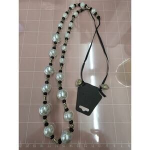 Vintage Black And White Necklace On Ribbon